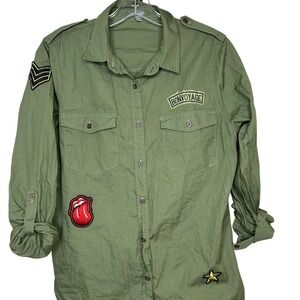 Charlotte‎ Russe Army Style Button Down- Size Medium- Patches, Rolling Stones